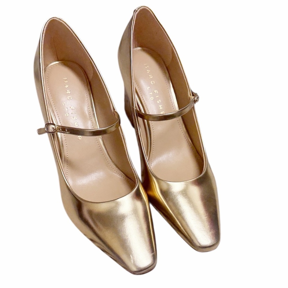 MARC FISHER Vanderly Mary Jane Pumps Heels Gold 6.5 - Picture 3 of 6